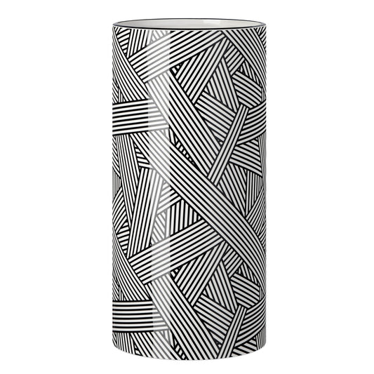 Monochrome Linear Weave Ceramic 12 Inch Tall Cylinder Vase
