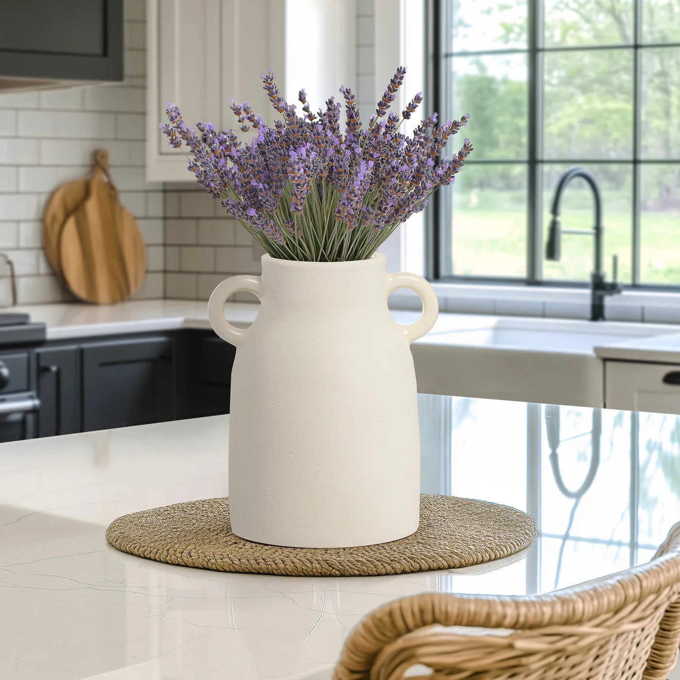 Rustic Carafe 8 Inch Tall Ceramic Handle Vase