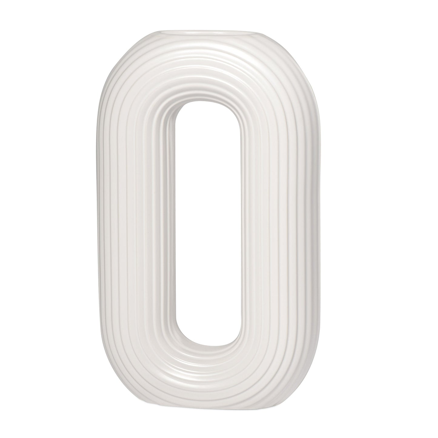 Circa Ceramic 13 Inch Tall Oval Ring Vase - Matte White