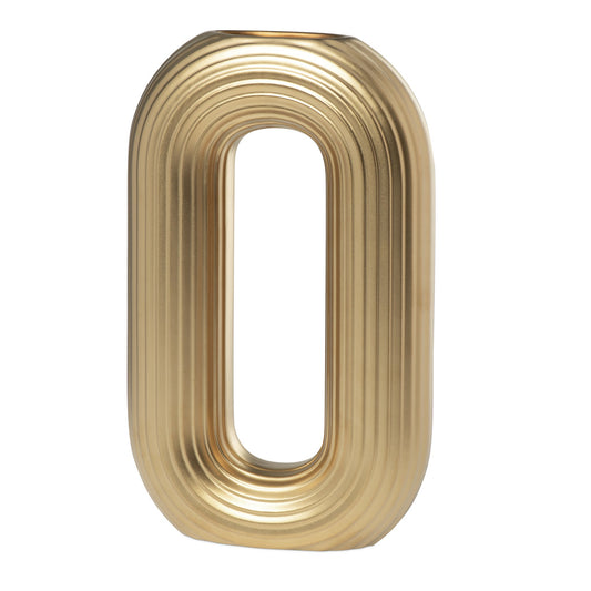Circa Ceramic 13 Inch Tall Oval Ring Vase - Matte Gold