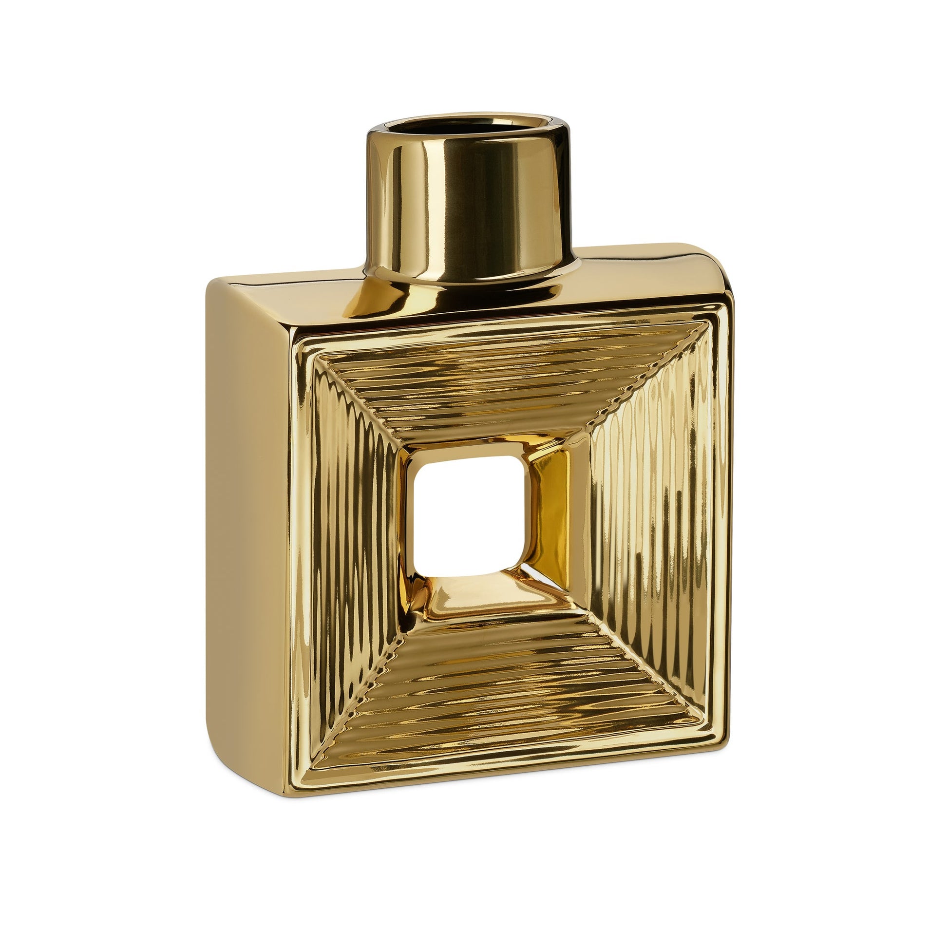 Rialto Shiny 7.5 Inch Tall Square Ceramic Bottle Vase - Gold