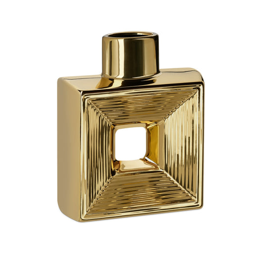 Rialto Shiny 7.5 Inch Tall Square Ceramic Bottle Vase - Gold