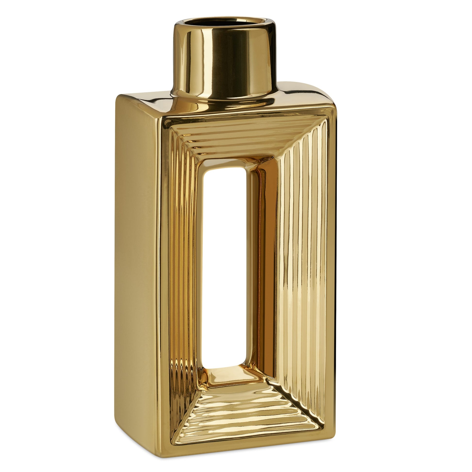 Rialto Shiny 10 Inch Tall Slim Ceramic Bottle Vase - Gold