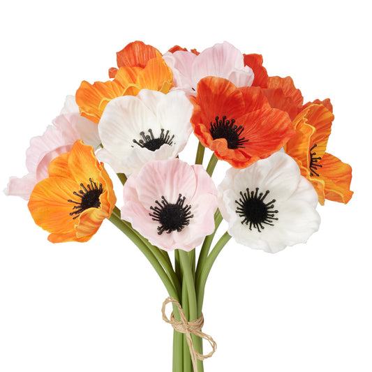 Poppy Faux 11.5 Inch Length 12 Stem Bouquet - Assorted Colors