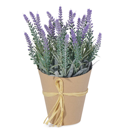 Lavender Faux 10 Inch Potted Plant In Paper Tied Pot