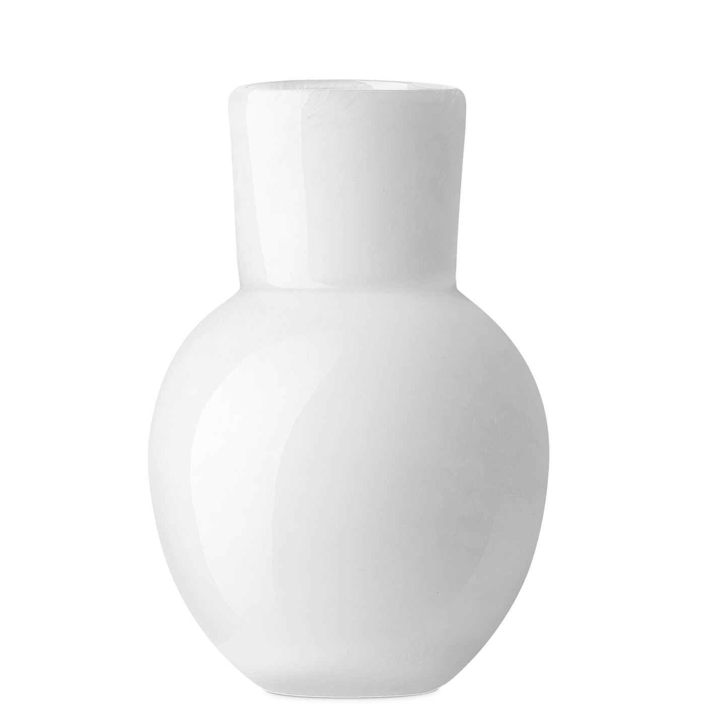 Opaque Flared Ball 6 Inch Tall Glass Vase - White