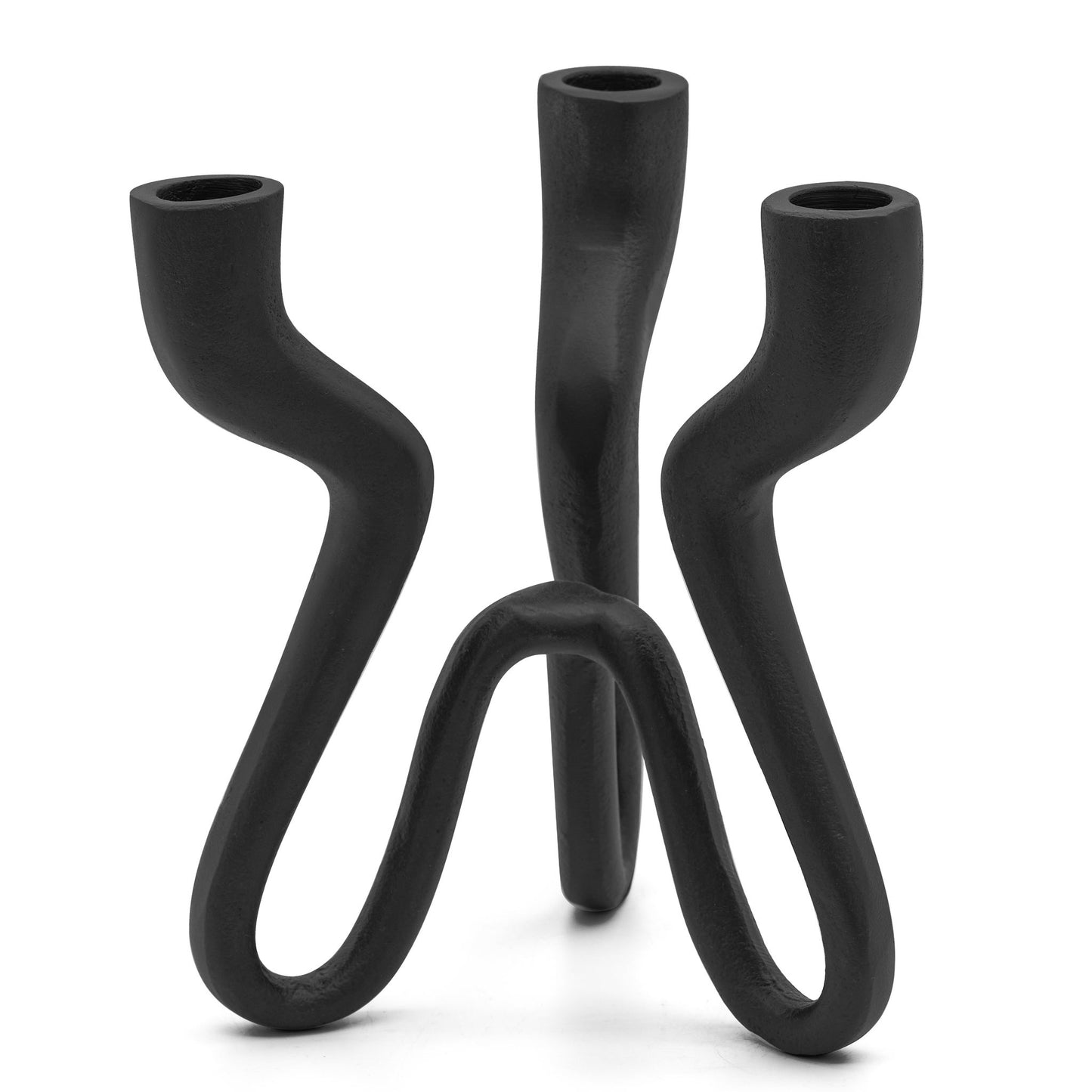 Trio Wavy Black Aluminum 8 Inch Tall Candle Holder