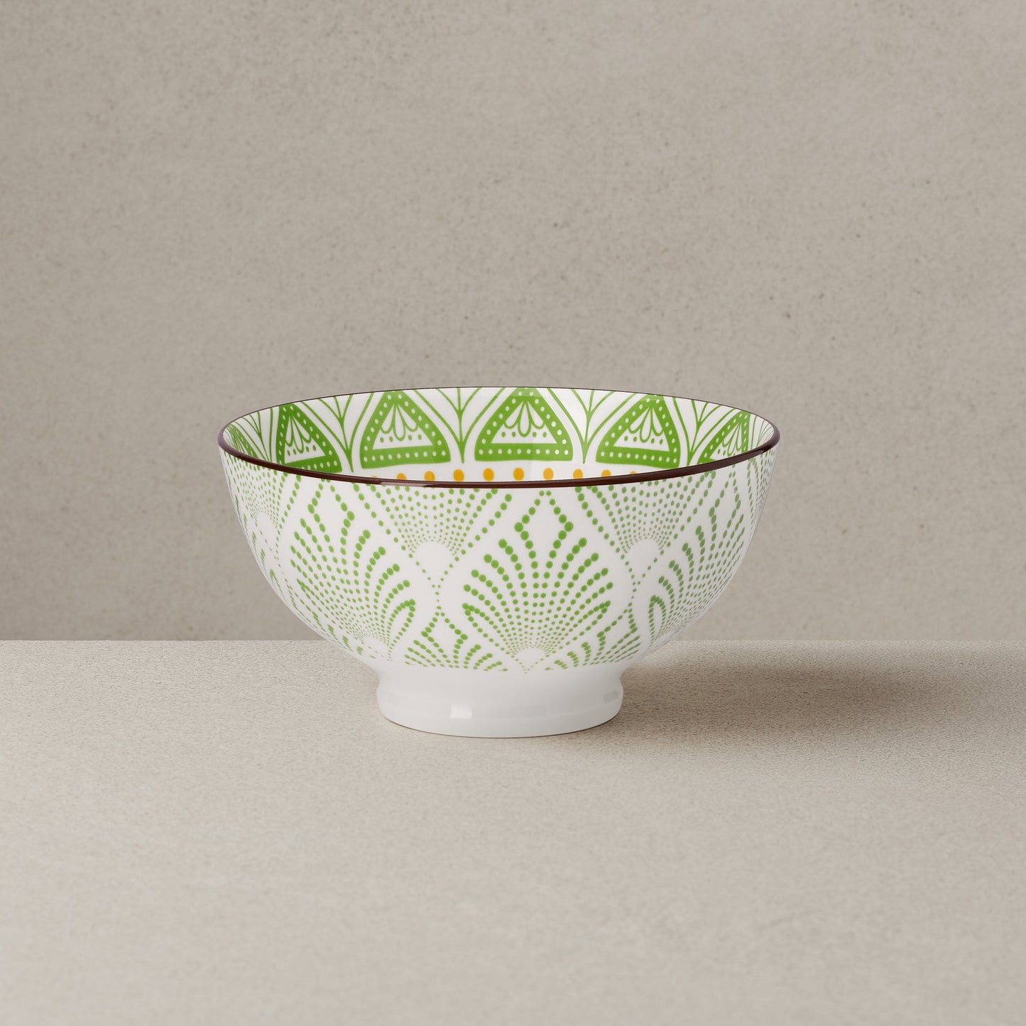 Kiri Porcelain 22 oz. 6 Inch Diameter Bowl - Green Lotus