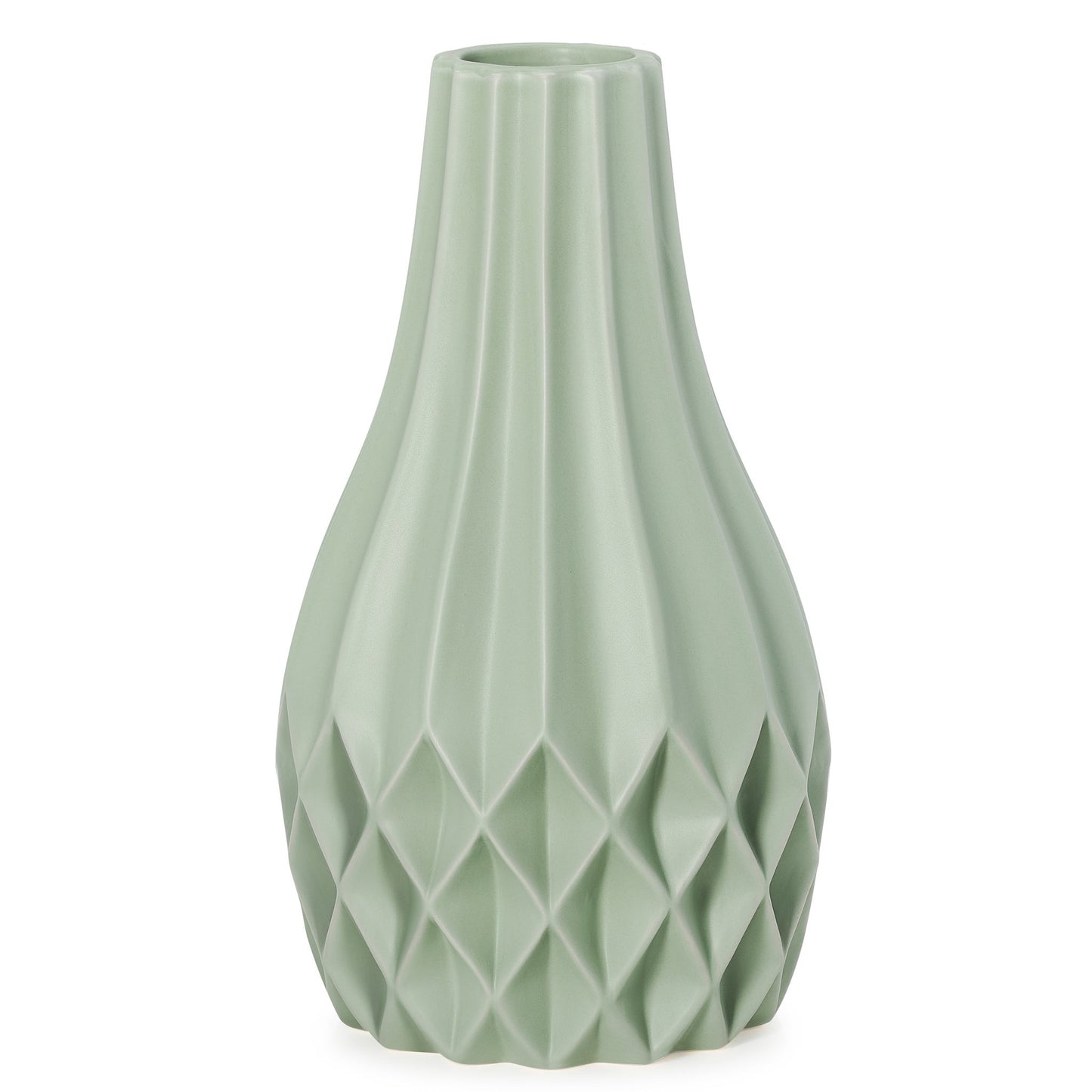 Pina Ceramic 11 Inch Tall Tapered Bulb Vase - Matte Green