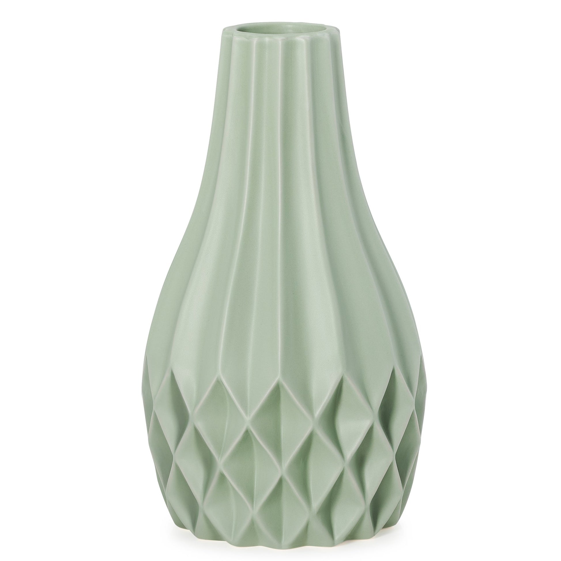 Pina Ceramic 11 Inch Tall Tapered Bulb Vase - Matte Green