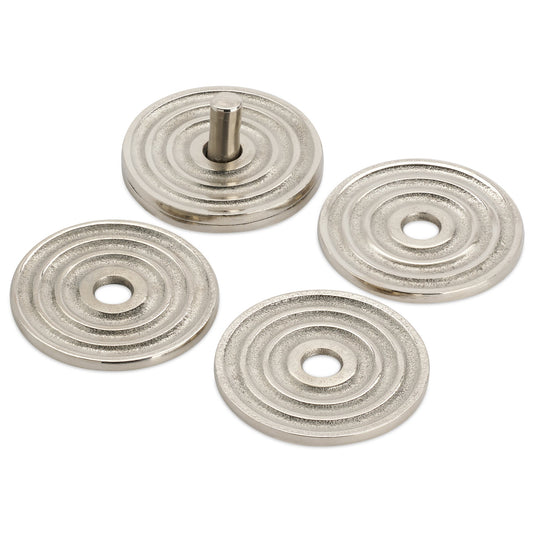 Arta 4 Piece Nickel Plated Grooved Aluminum 4 Inch Round Coaster Set with Stand