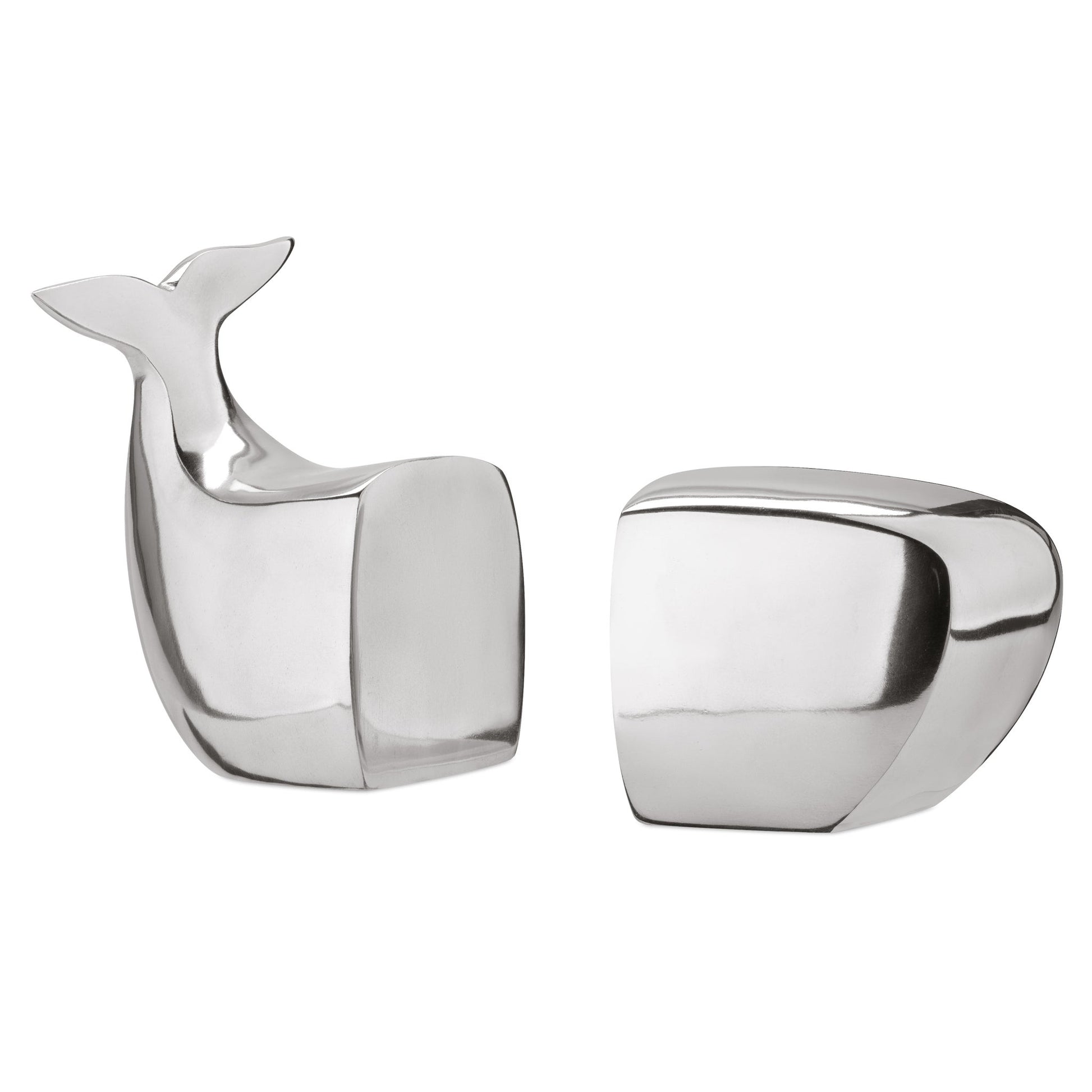 Whale Polished Aluminum 2 Piece Bookend Set