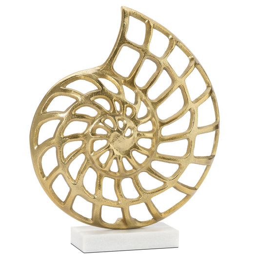 Nautilus Shell 14.5 Inch Tall Nickel Pl Aluminum Gold Sculpture On Marble Base