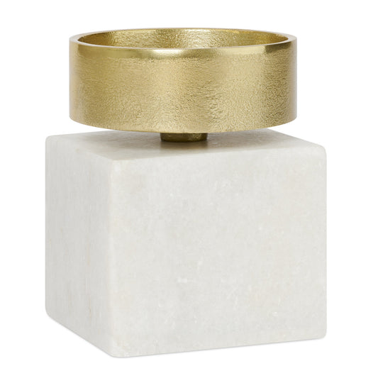 Icon Gold Nickel Plated Aluminum & Marble 3.5 X 4.75 Inch Pillar Candle Holder
