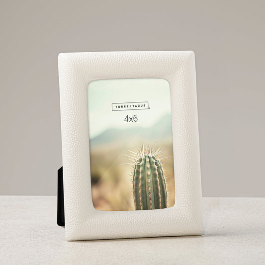 Alda Curved Contour Vegan Cream Leather Photo Frame - 4X6