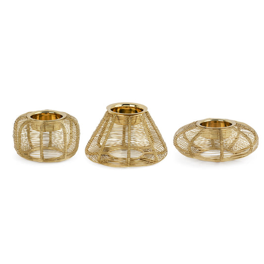 Spun Gold Wire 3 Piece Tealight Candle Holder Set