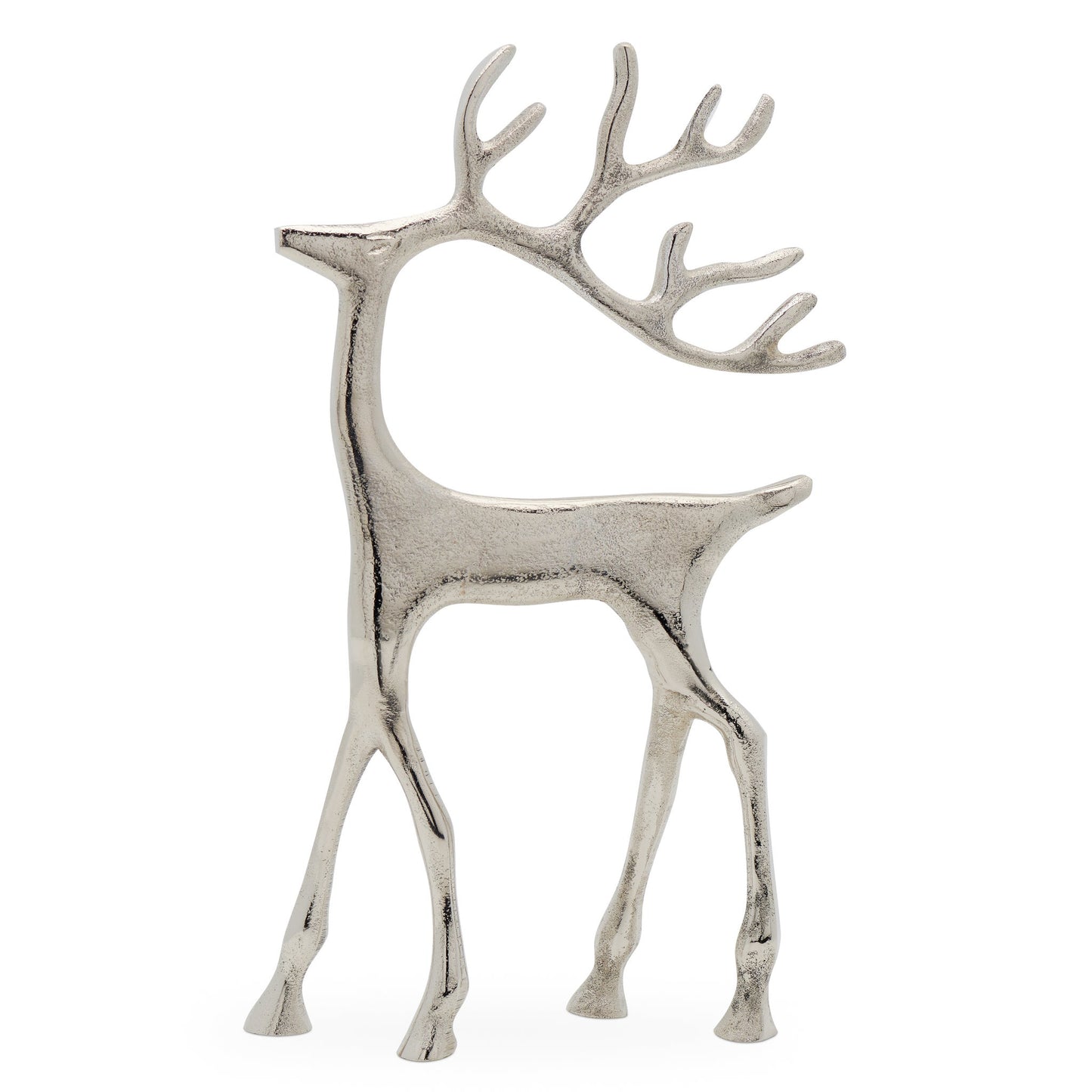 Reindeer Nickel Plated Aluminum 12 Inch Tall Decor Sculpture - Silver