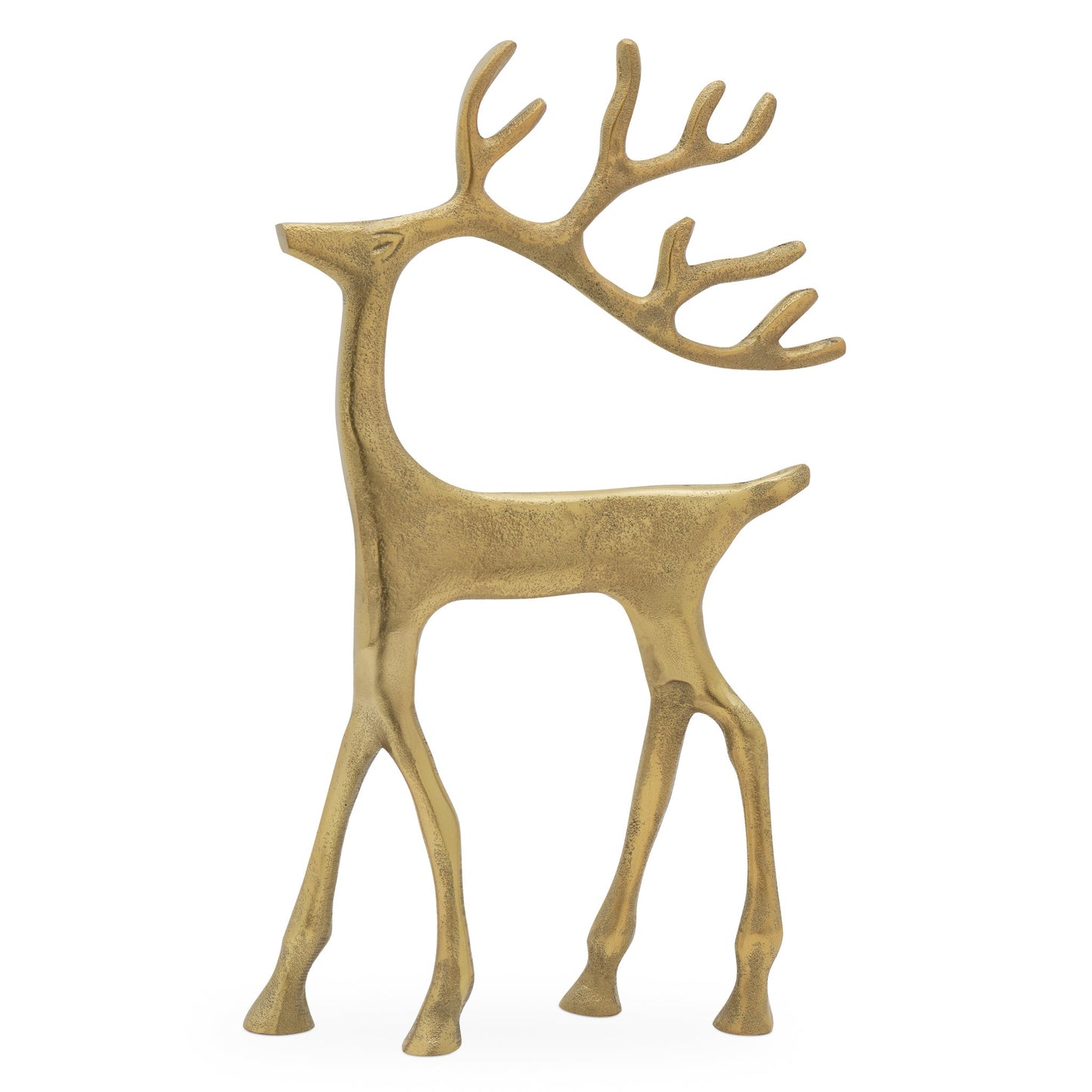 Reindeer Nickel Plated Aluminum 12 Inch Tall Decor Sculpture - Gold