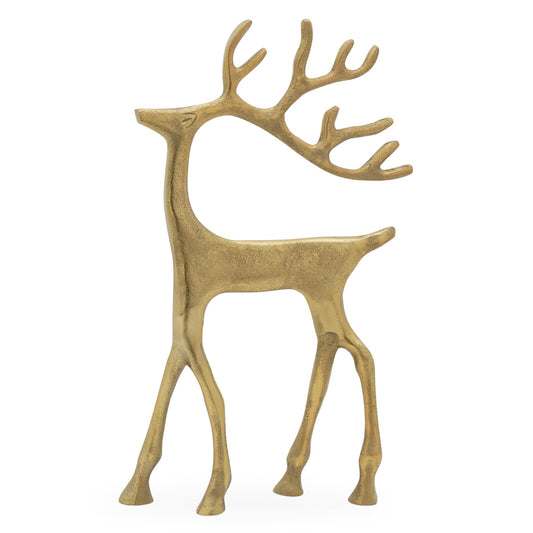 Reindeer Nickel Plated Aluminum 12 Inch Tall Decor Sculpture - Gold