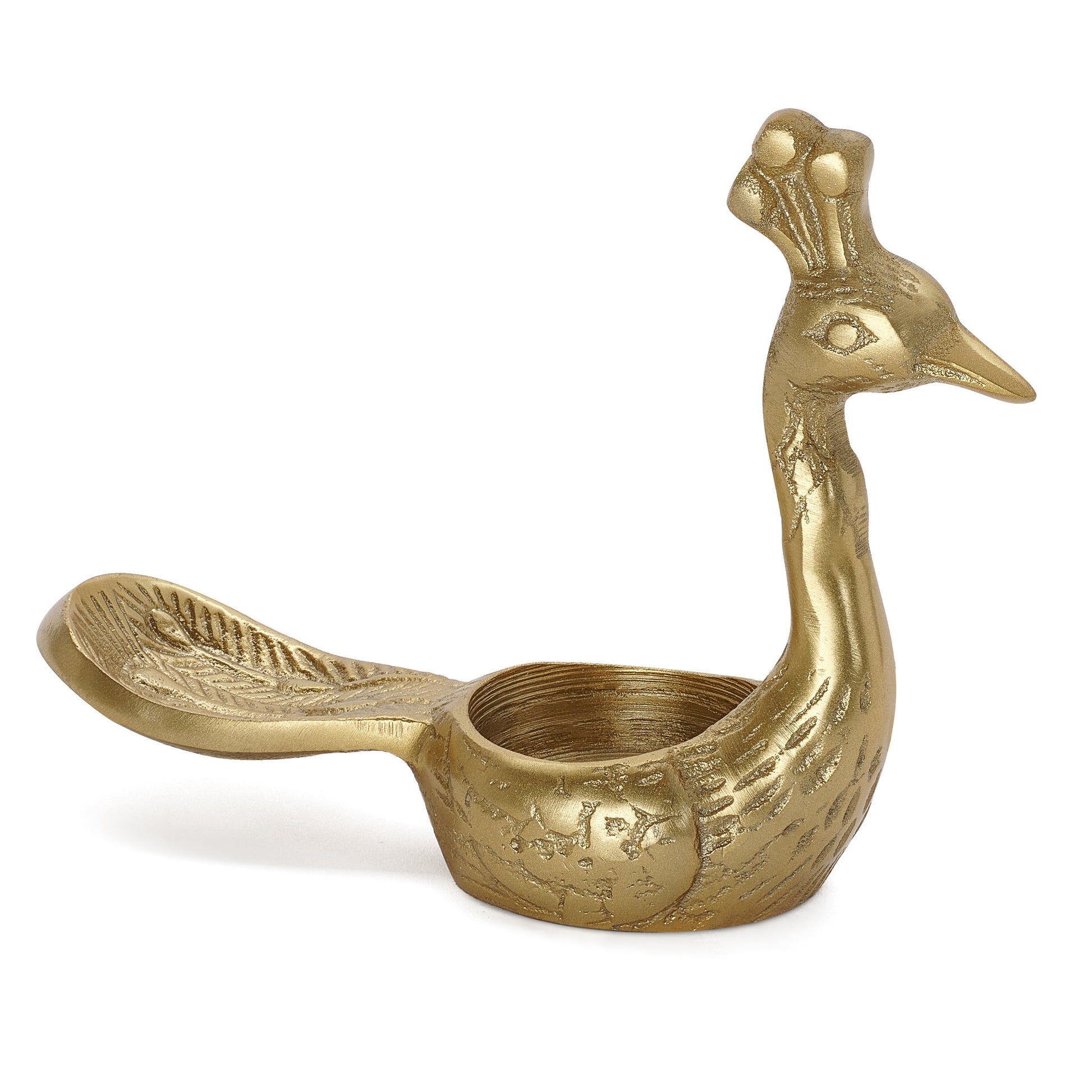 Peacock Gold Nickel Plated Aluminum Tealight Holder