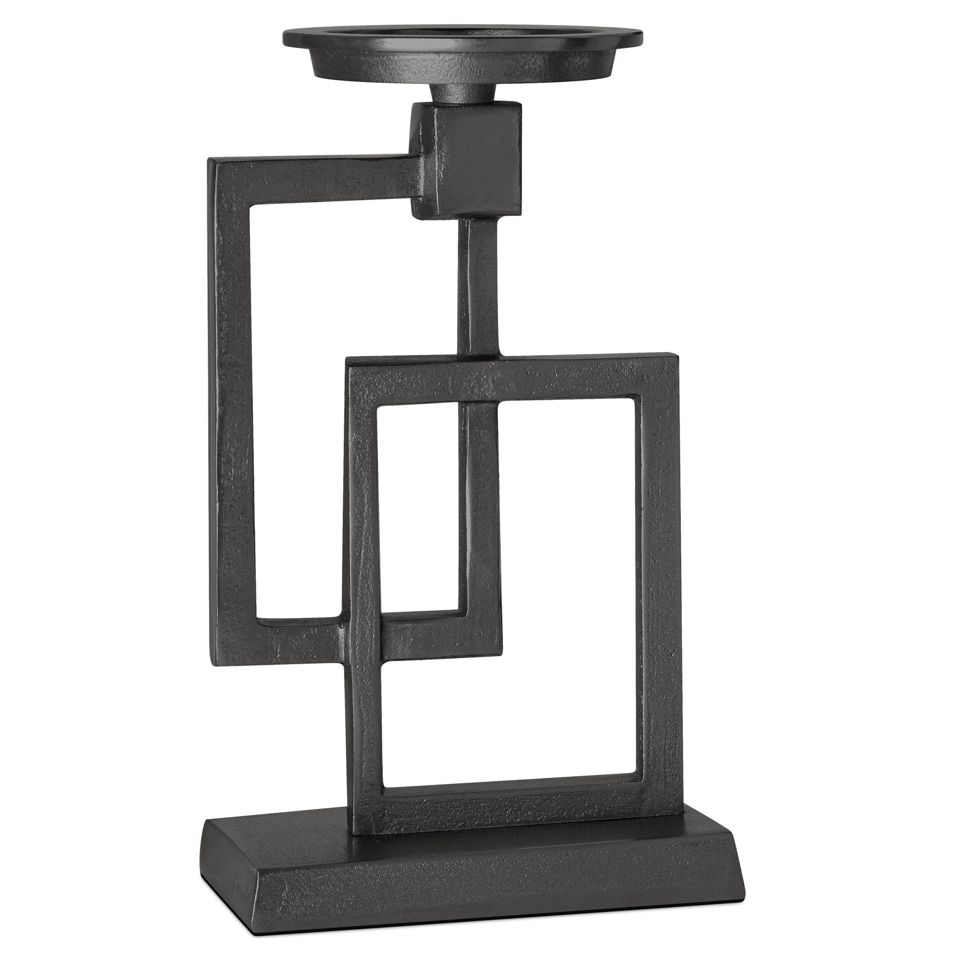 Stacked Square 10.5 Inch Tall Nickel Plated Aluminum Pillar Candle Holder - Black
