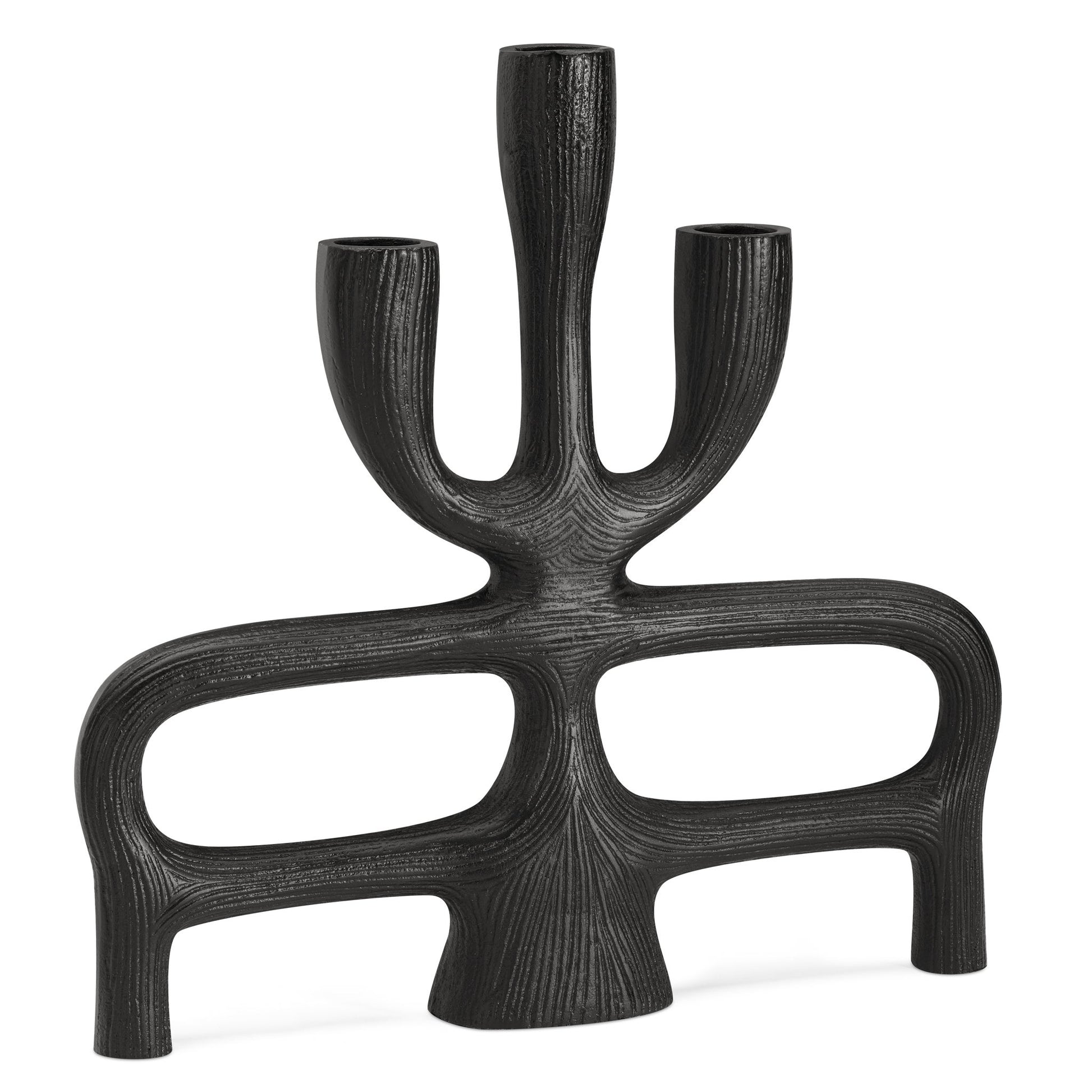Abstract Black Aluminum 10.5 Inch Tall Three Taper Candle Holder