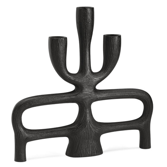 Abstract Black Aluminum 10.5 Inch Tall Three Taper Candle Holder