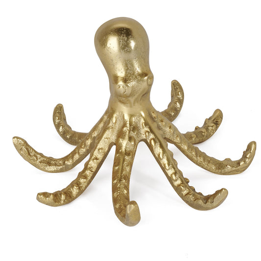 Octopus 4.5 Inch Tall Nickel Plated Aluminum Decor Sculpture - Gold