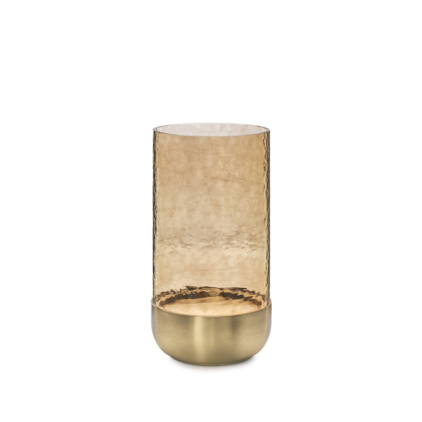 Waterfall Lustre Glass Hurricane with Brushed Gold Metal Base - 8 Inch Tall