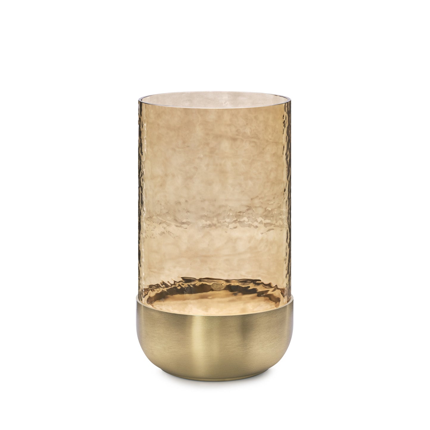 Waterfall Lustre Glass Hurricane with Brushed Gold Metal Base - 9 Inch Tall