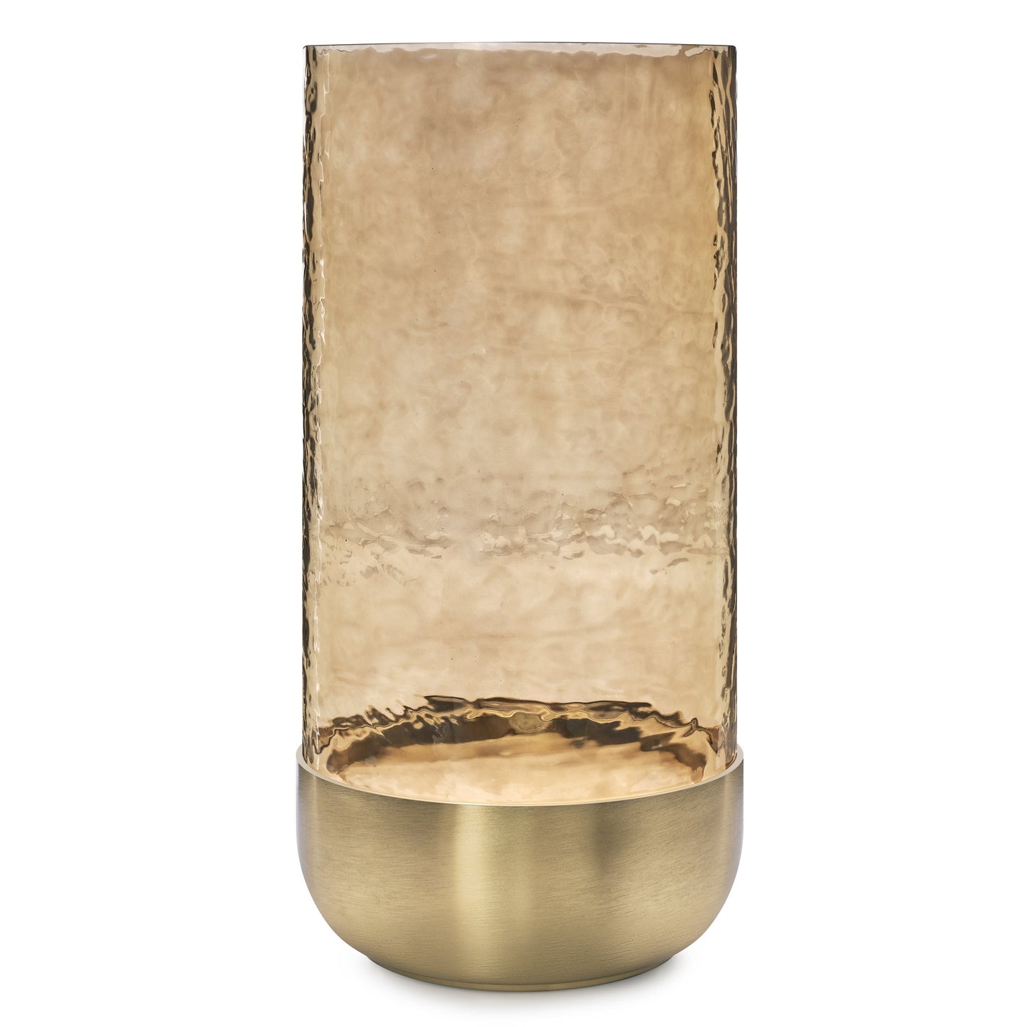 Waterfall Lustre Glass Hurricane with Brushed Gold Metal Base - 13 Inch Tall