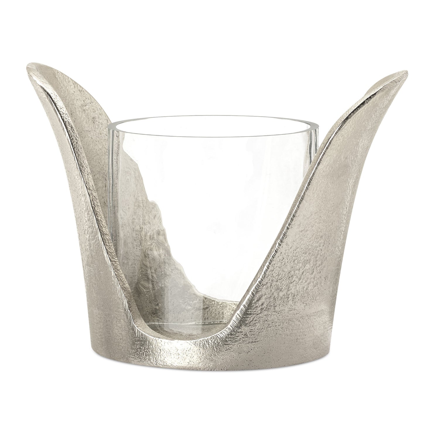 Wing Nickel Plated 4 Inch Tall Aluminum Candle Holder with Glass Insert - Silver