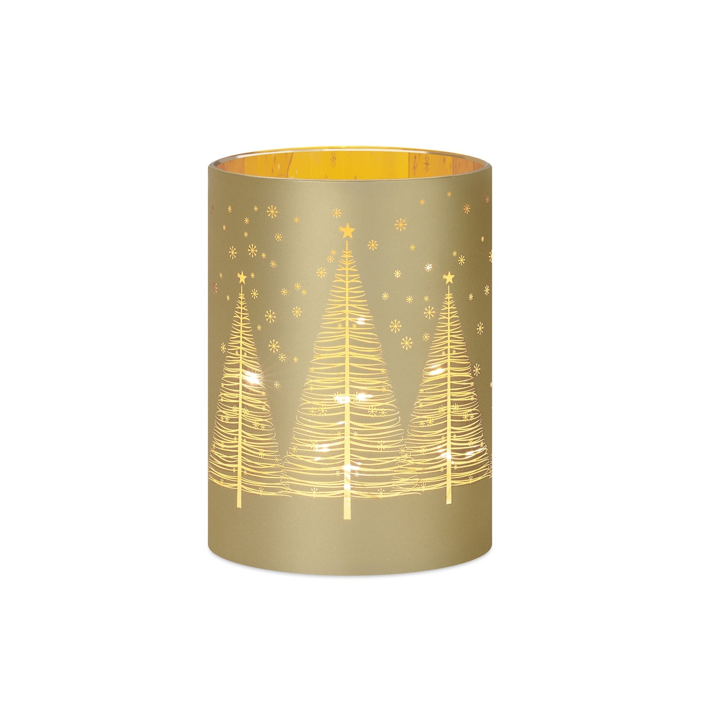 Silhouette Tree Design Glass LED Hurricane Lamp - 3.5x5 Inch - Gold