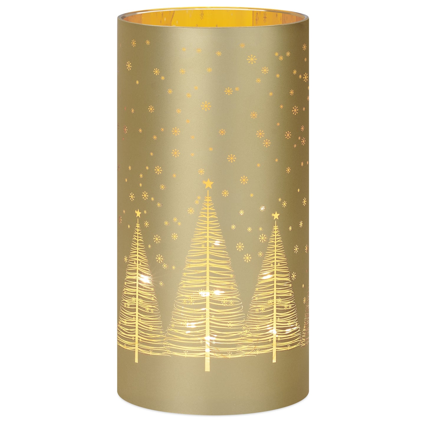 Silhouette Tree Design Glass LED Hurricane Lamp - 4x8 Inch - Gold