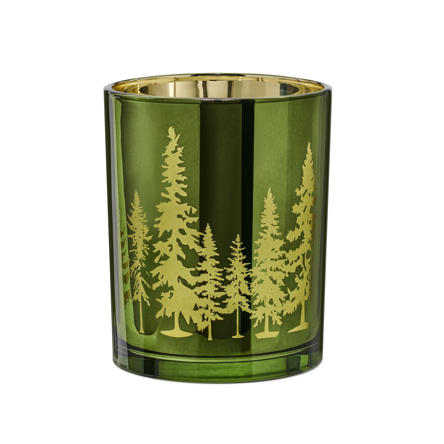 Pine Ridge Silhouette Green with Gold Mirror Glass Hurricane Vase - 4x5 Inch