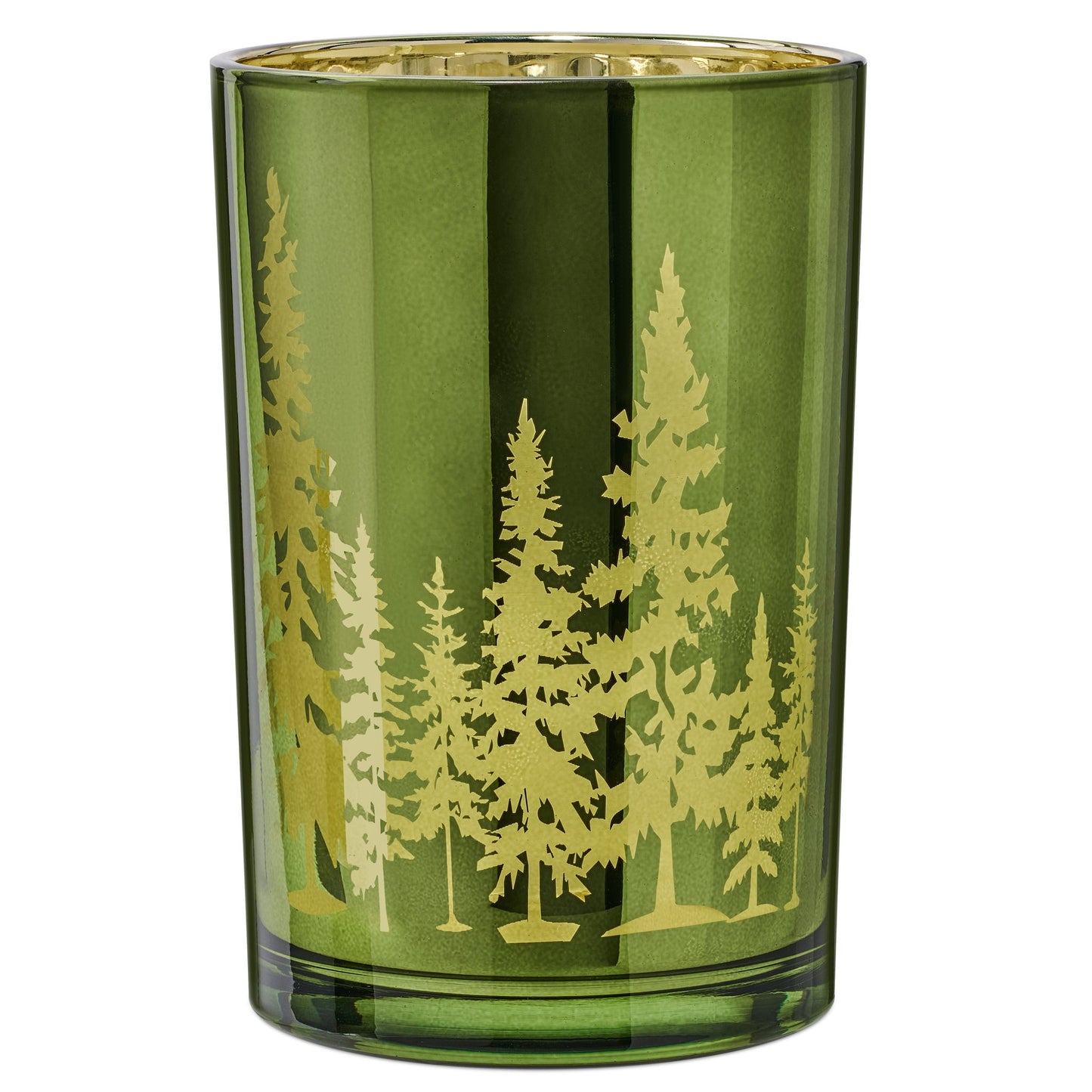 Pine Ridge Silhouette Green with Gold Mirror Glass Hurricane Vase - 4.5x7 Inch