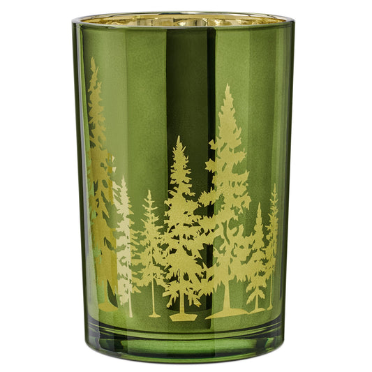 Pine Ridge Silhouette Green with Gold Mirror Glass Hurricane Vase - 4.5x7 Inch