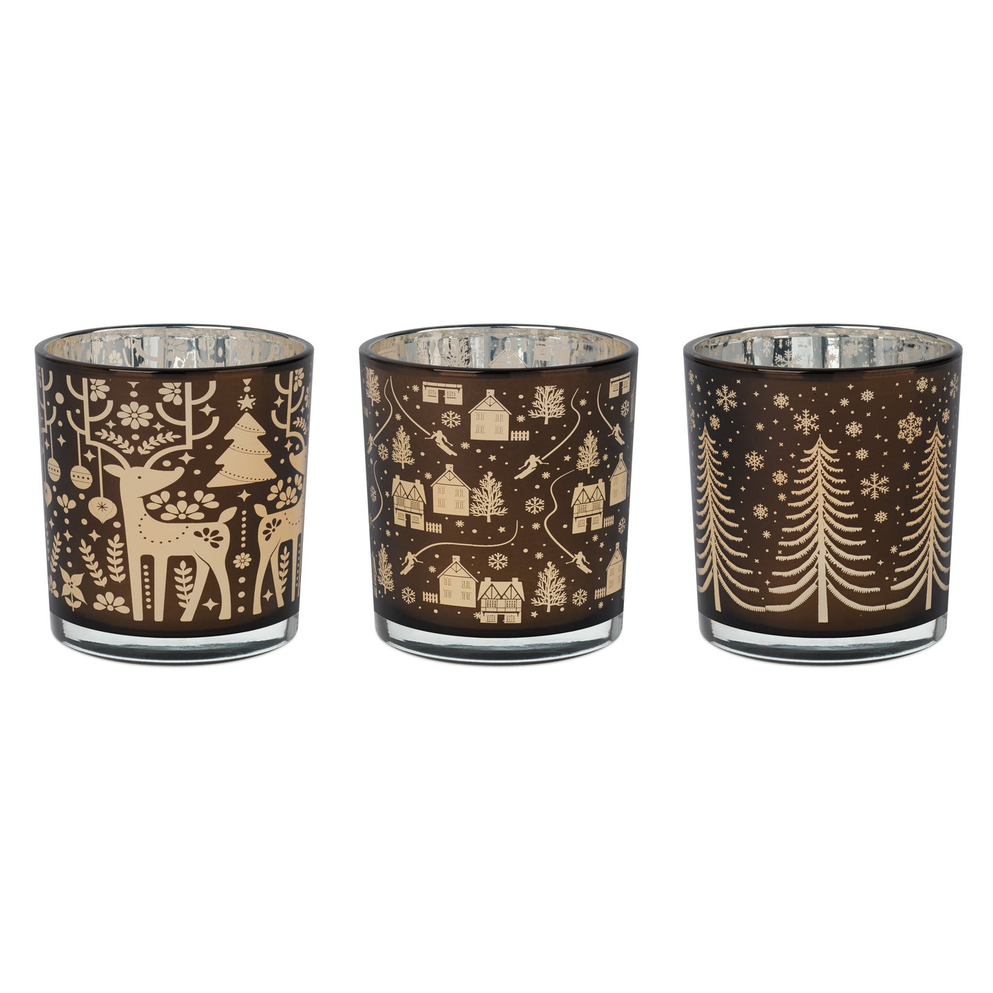 Holiday Trio 3x3 Inch EP Glass 3 Piece Hurricane Vase Gift Set