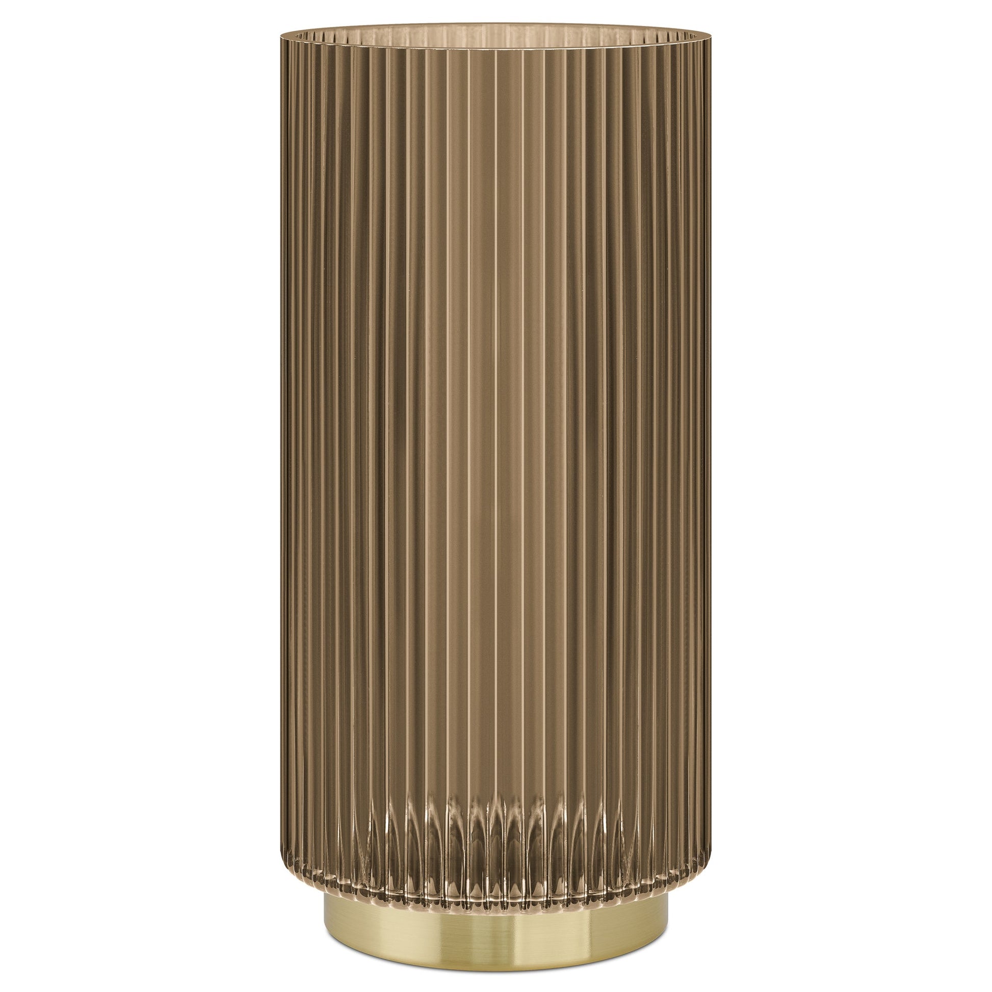Adele Gold Base Glass Cylinder Vase - 10 Inch Tall - Bronze Brown