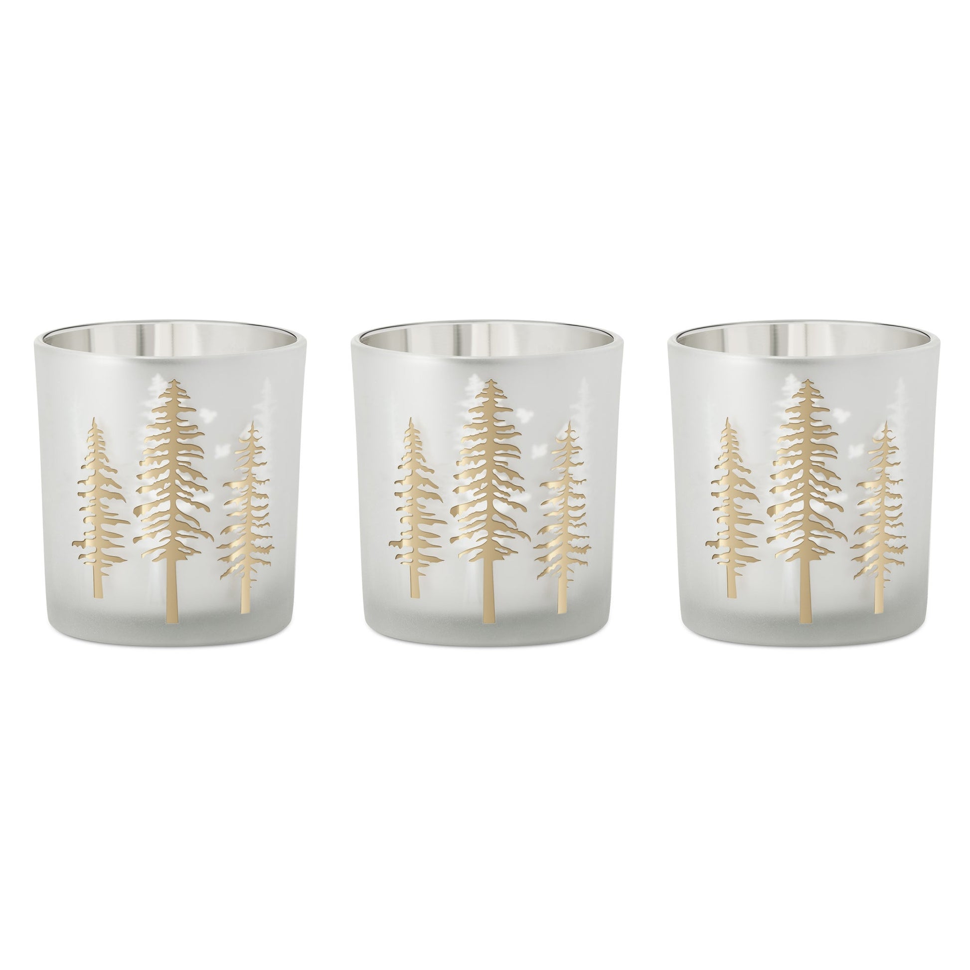 Woodland Pine Etched Mirror 3x3 Inch Glass 3 Piece Hurricane Vase Gift Set