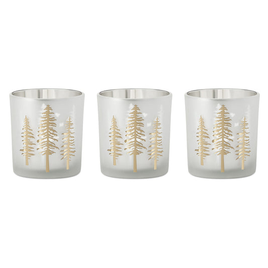 Woodland Pine Etched Mirror 3x3 Inch Glass 3 Piece Hurricane Vase Gift Set