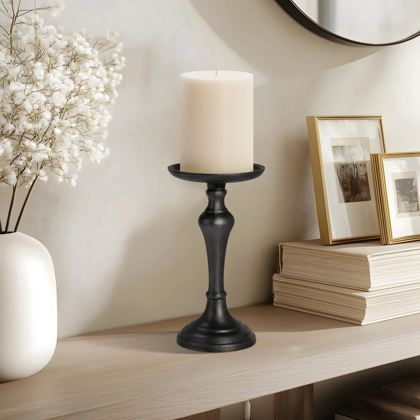 Chapel Antique Black Aluminum Pillar Candle Holder