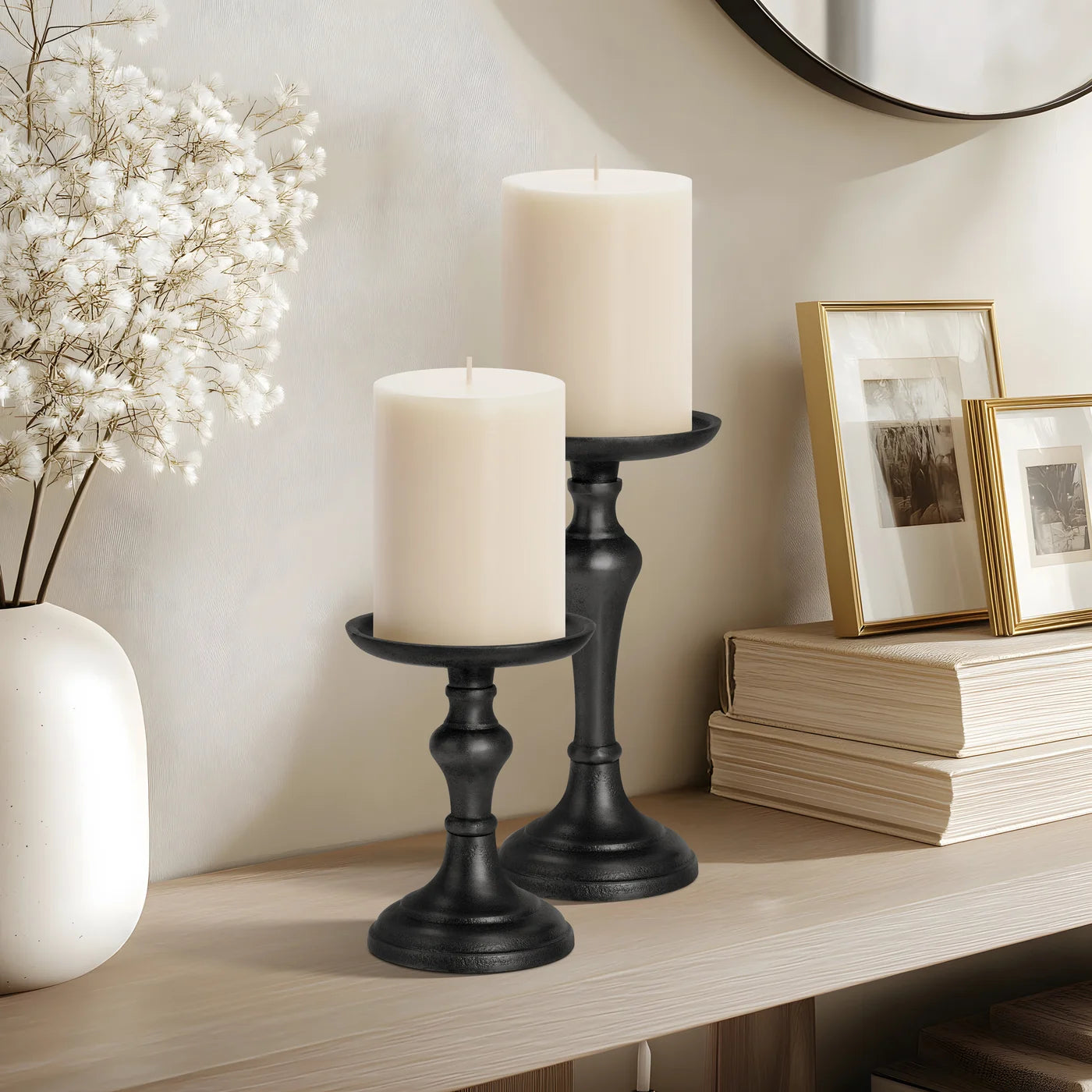 Chapel Antique Black Aluminum Pillar Candle Holder