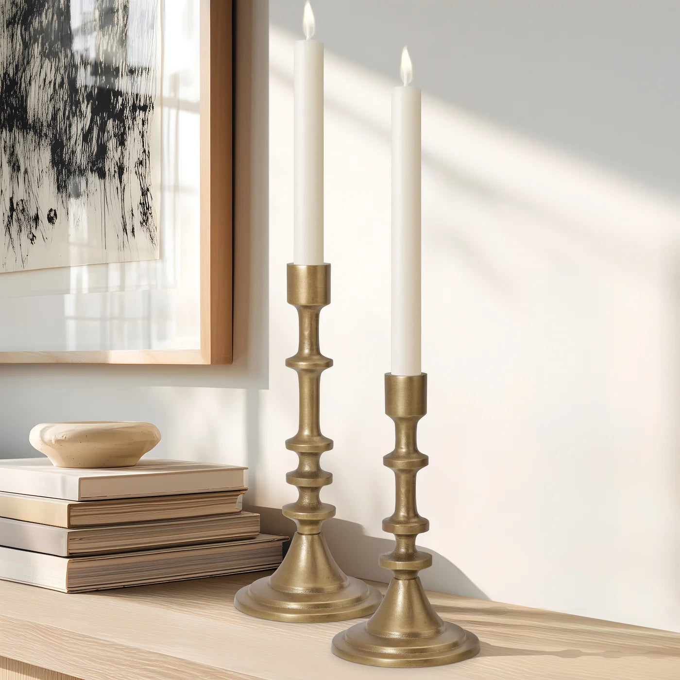 Chapel Antique Brass Nickel Plated Aluminum Taper Candle Holder