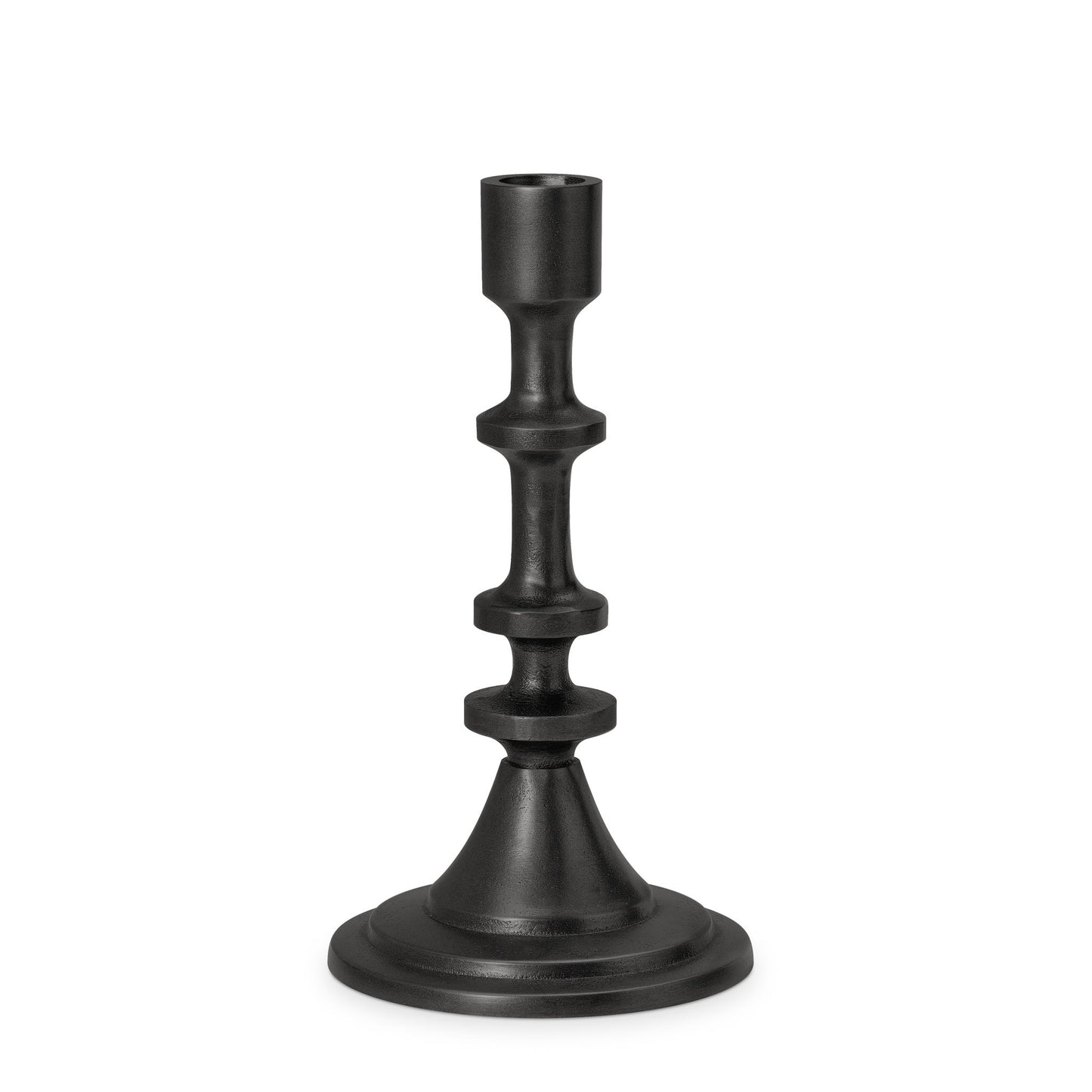 Chapel Antique Black Aluminum Taper Candle Holder - 8.25 Inch Tall