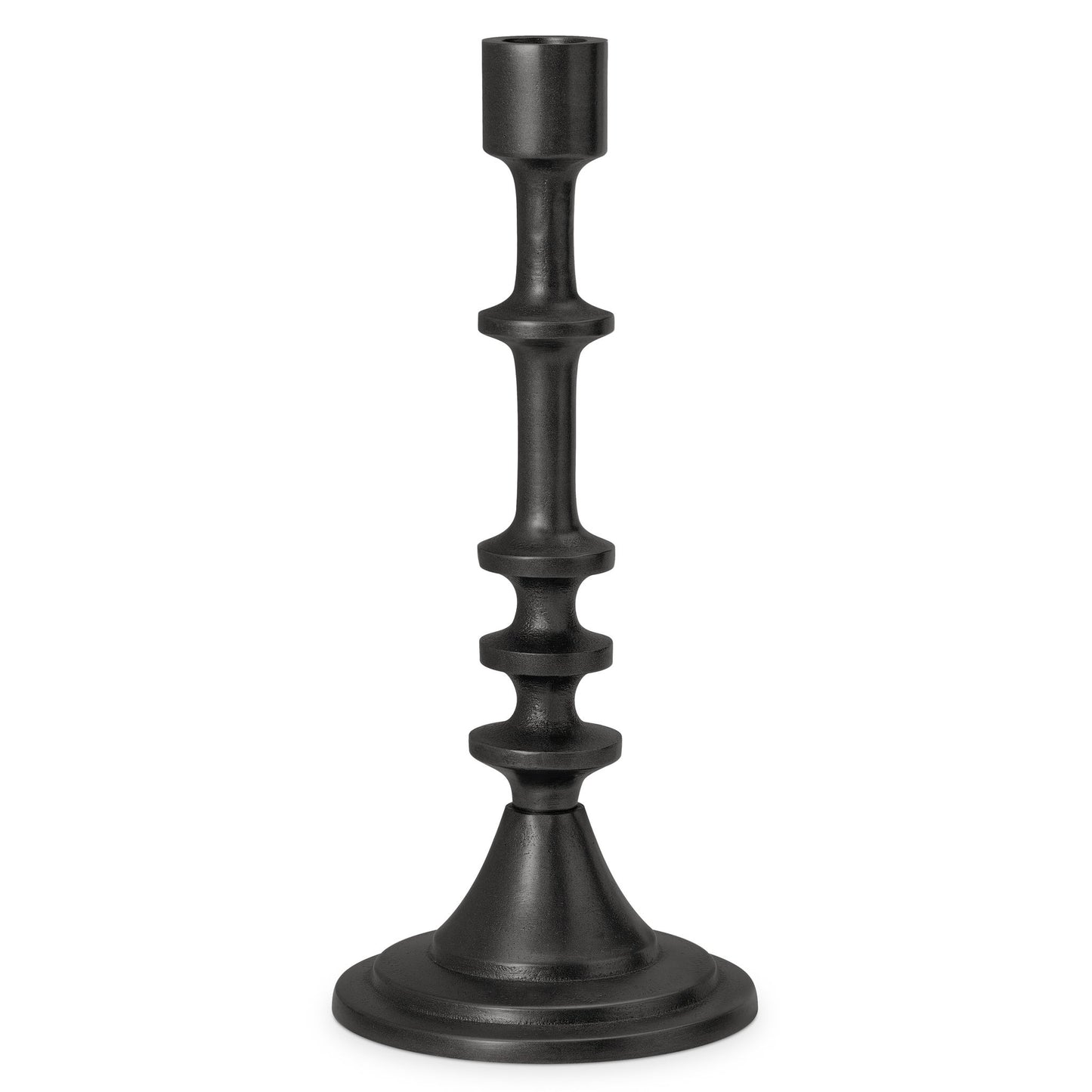 Chapel Antique Black Aluminum Taper Candle Holder - 10 Inch Tall