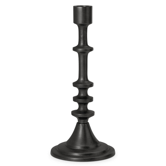 Chapel Antique Black Aluminum Taper Candle Holder - 10 Inch Tall