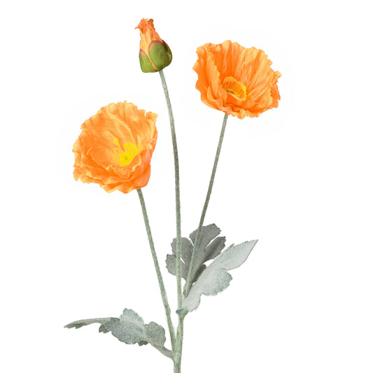 Poppy 3 Bloom 23.5 Inch Stem - Orange