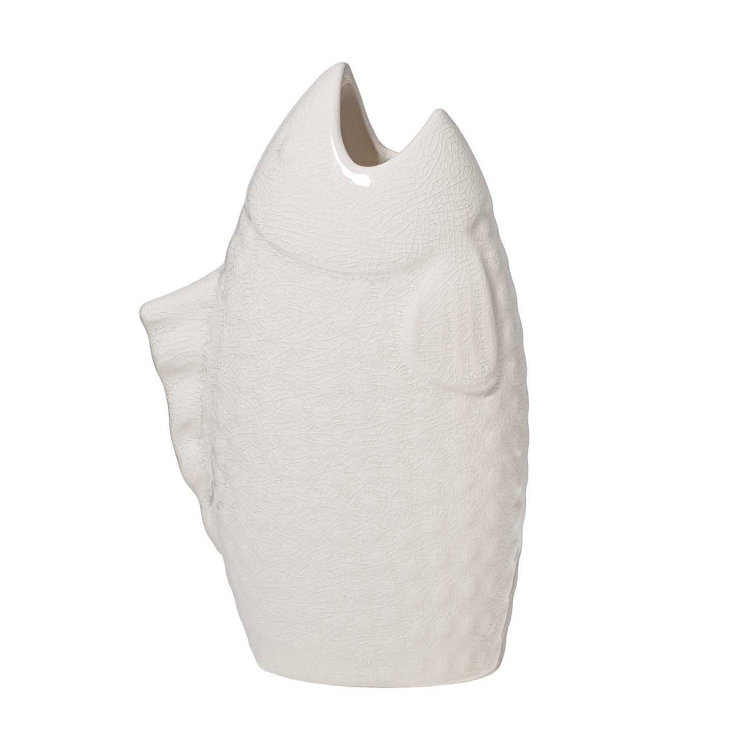 Mare 9 Inch Tall Ceramic Fish Shape Vase - White Crackle