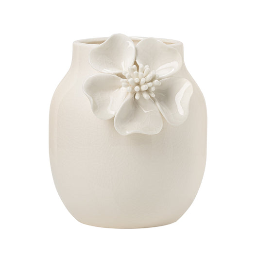 Elise Crackle Finish 3D Flower Ceramic Vase - 6 Inch Tall